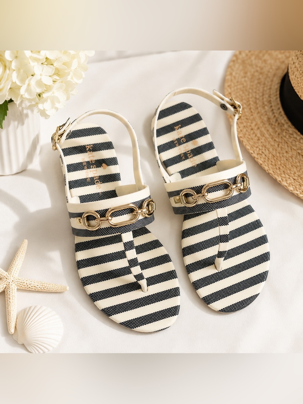 Kate Spade New York Striped Jelly Chain Thong Sandals Size 9 NWT